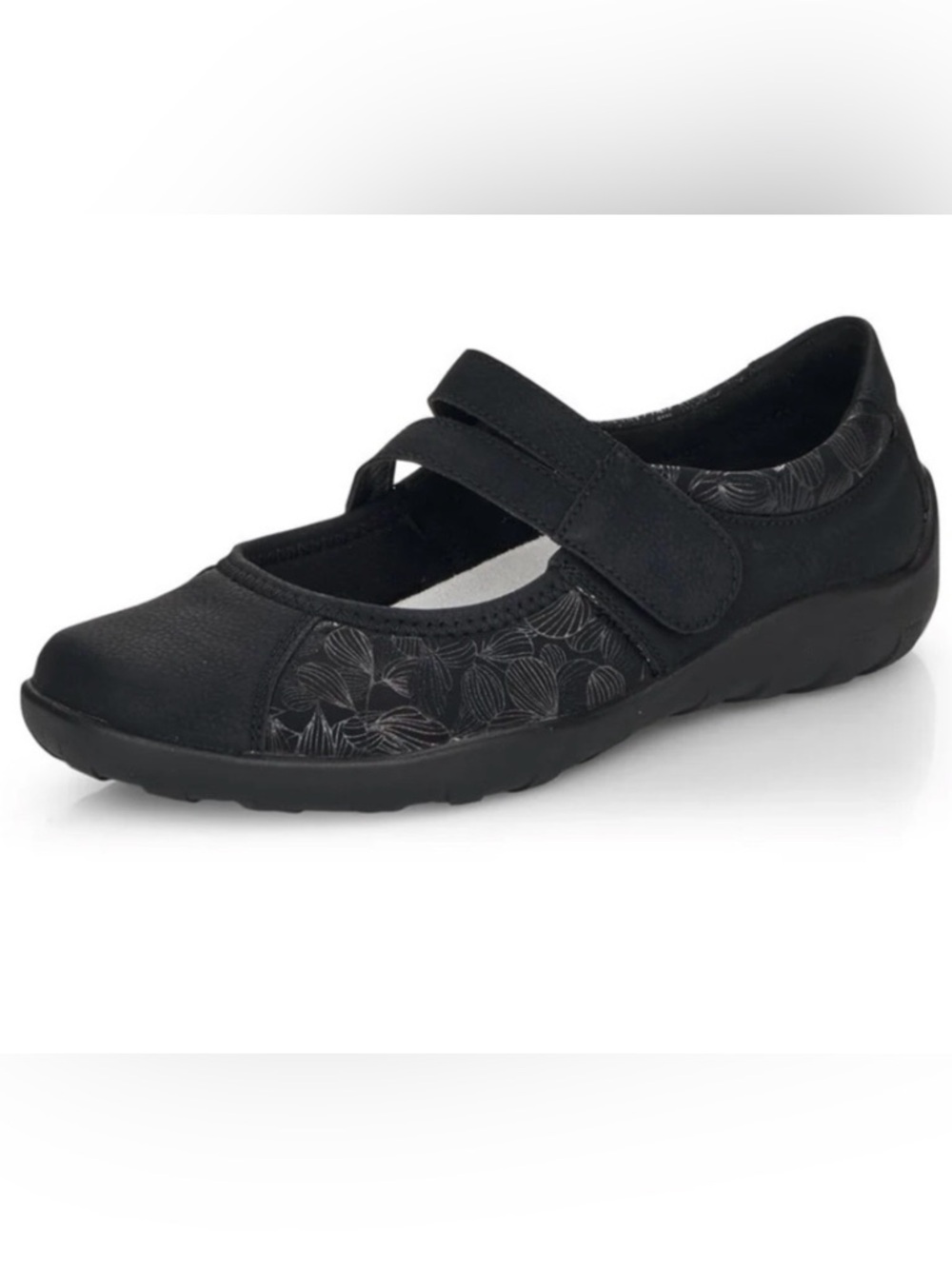 Remonte Mary Jane ballerina flat in black with floral pattern size 9 (40)